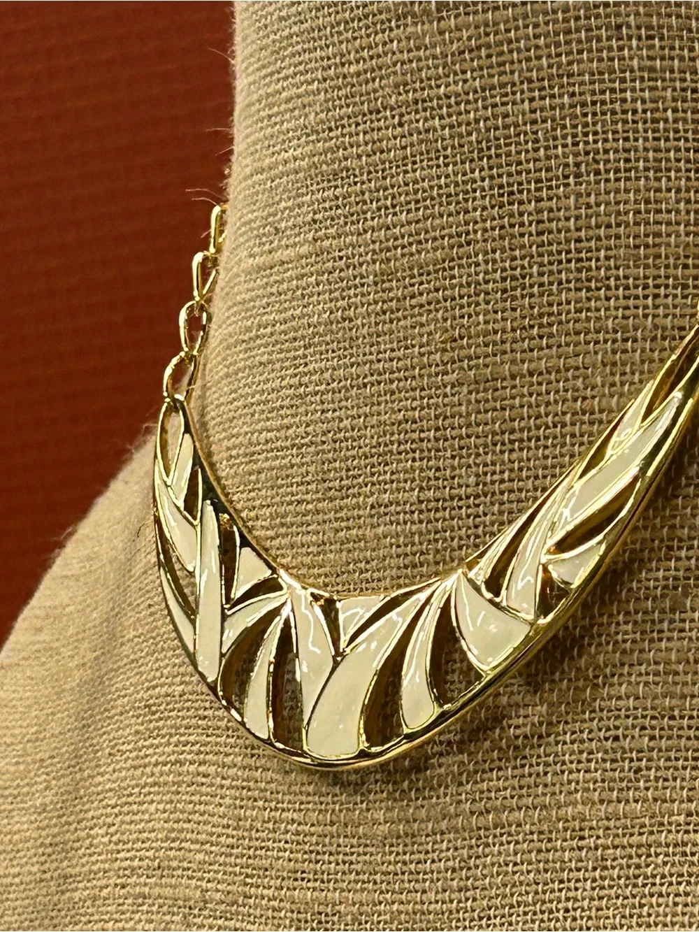 Monet modernist Gold-Tone White Enamel Statement Necklace